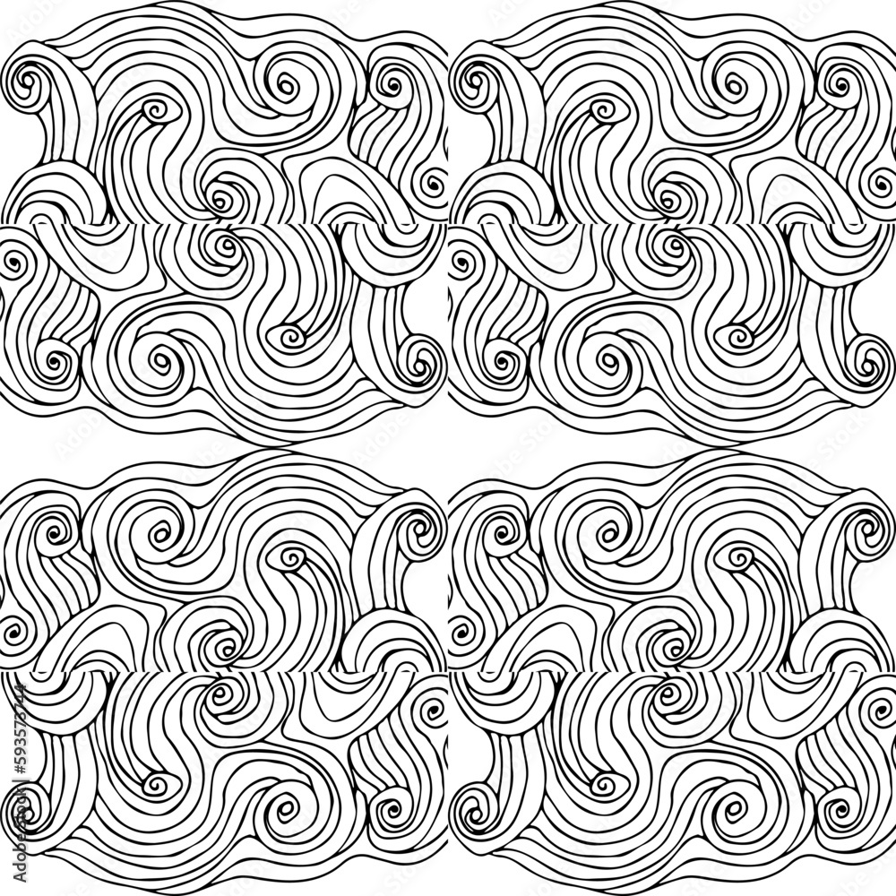 Simple minimalist wave pattern. Hand drawn graphic line art. Modern abstract  landscape. Monochrome black and white curly doodles.