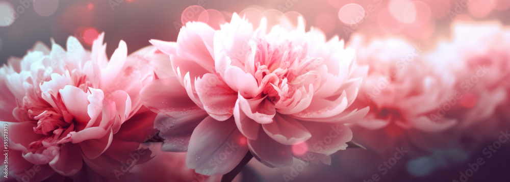 pink flowers on a blurred background with bokeh. Generative Ai