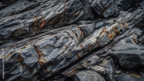 a close up of rocks with black and brown streaks. Generative Ai
