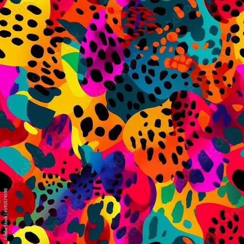 Unfaltering 90s-style rainbow puma print organize on animal skin . Seamless pattern  AI Generated