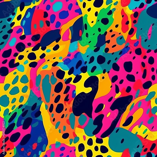 Unfaltering 90s-style rainbow puma print organize on animal skin . Seamless pattern, AI Generated