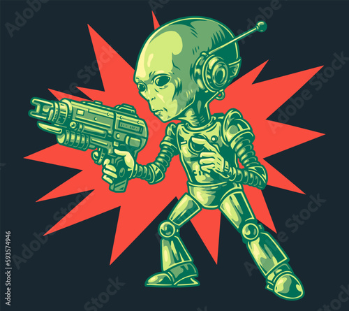Armed alien colorful vintage logotype