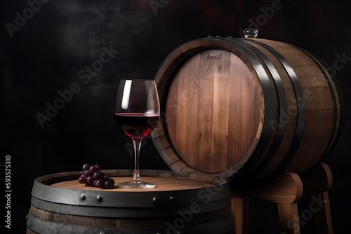 Barrel of wine with wineglass. Generative AI