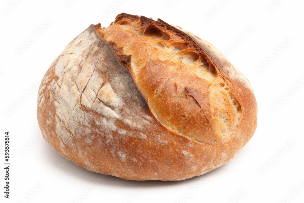 A sourdough isolated on white, top.view AI generative image.