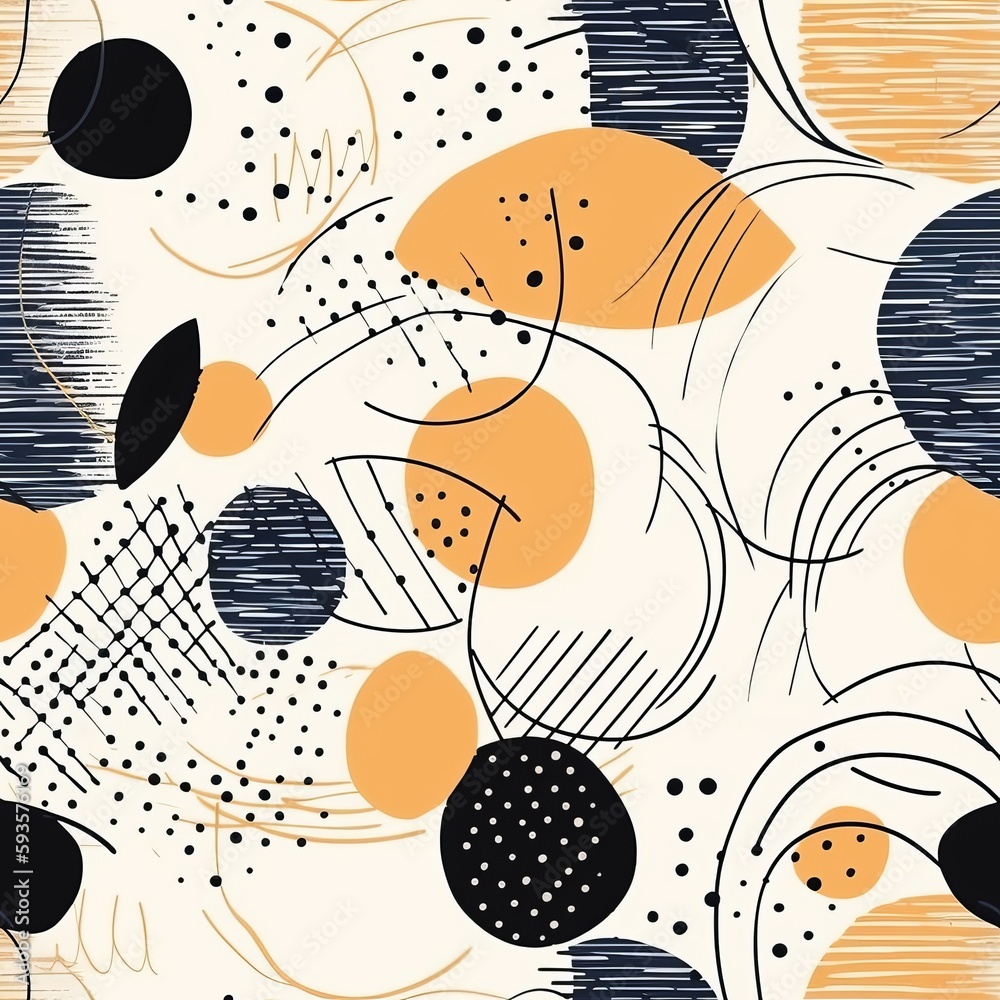One of a kind geometric organize with hand drawn doodle sort in circles, unessential surface . Seamless pattern, AI Generated
