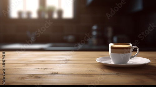 cup of coffee on wooden table. Generative Ai