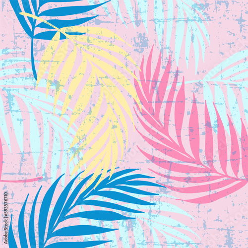 Vector seamless pattern with palm leaves. Hand drawn tropical repeat ornament of blossoms in sketch style. Usable for wrapping paper, covers, textile.