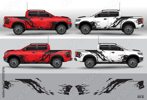 Offroad car wrap design vector. Graphic abstract stripe racing background kit designs for wrap vehicle, race car, rally car_20230407