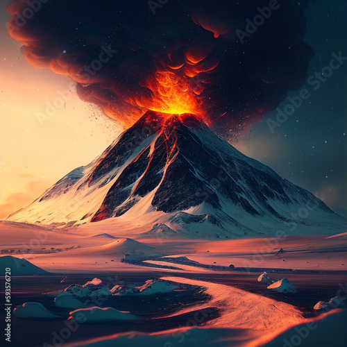 volcano in the sunset