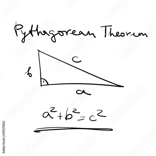 Pythagorean theorem. Math formula. Handwritten illustration.