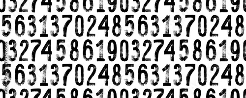 Seamless pattern with grunge vector numbers. Hand drawn dirty textured font. Black ink characters. Dirty painted numbers seamless pattern. Dry brush texture. Typography vector elements.
