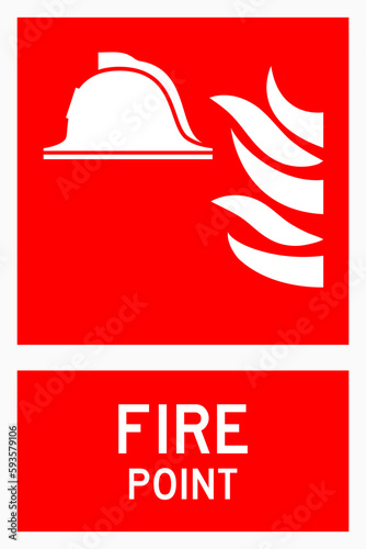 isolated fire point, safety symbols on red rectangle board notification sign for pictograms, icon, label, logo or package industry etc. flat style vector design.