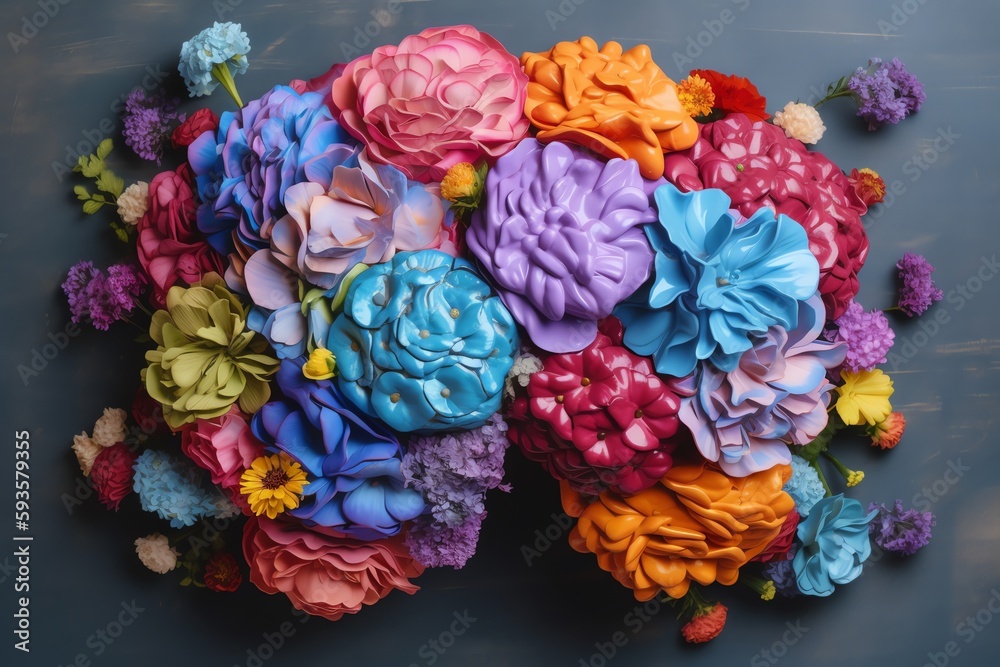 Brain with Flowers for Mental Health and Creativity. Generative AI Brain with Flowers for Mental Health and Creativity. Generative AI