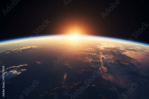 Sunrise over planet view from space. Generative AI