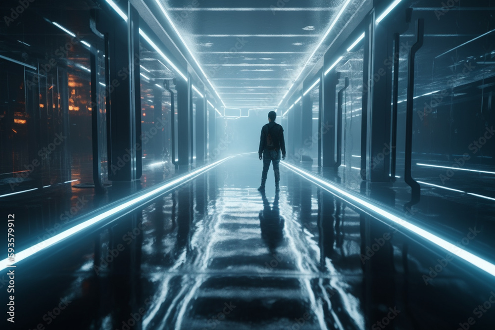 Finding the Way Out: A Journey Through a Futuristic Blue Corridor Finding the Way Out: A Journey Through a Futuristic Blue Corridor