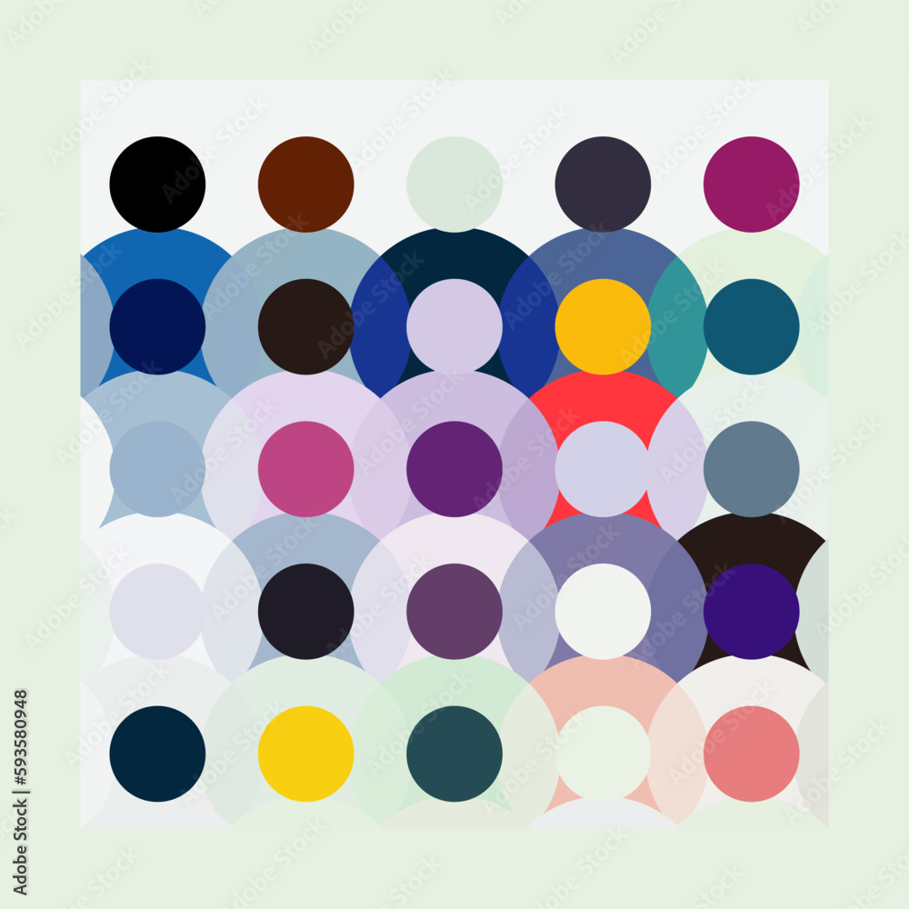 © Hilch - Vector art, diverse crowd abstract pattern, society, community concept. Multicultural human silhouettes symbolize the right to be different and the inclusivity of gatherings. People group background