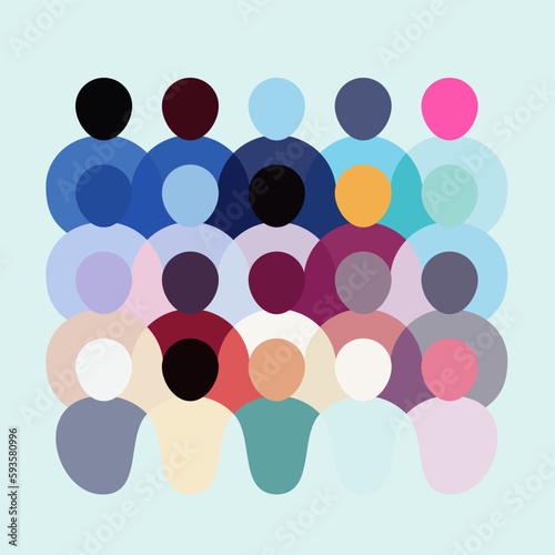 Vector illustration. Diverse crowd of people, abstract pattern. community, society, different personalities and cultures make up a population. Multicultural nature, right to be different concept. © Hilch