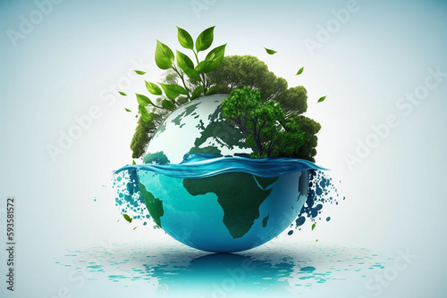 World environment and earth day concept with blue globe and eco friendly enviroment. Generative ai