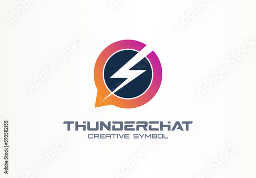 Free Download Power message creative icon. Thunder chat logo template. Lightning fast logo concept vector. Speech bubble, comment symbol. Flash design element. Circle shpe vector line - GFXLoad