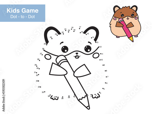 Connect The Dots. Drawing cute kawaii hamster with pencil. Educational number game for children. Cartoon pet. Printable worksheet. Vector illustration.