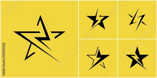 Thunder Star Logo set. Flash abstract design vector template. Fast Speed, Energy, Leader logotype concept . Logotype idea. Thunderbolt abstract symbol for business company. design element. Power icon