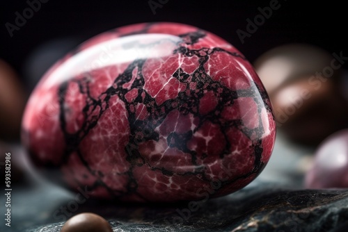 Macro Close-up of Rhodonite Stone with Natural Patterns and Striations, Generative AI photo