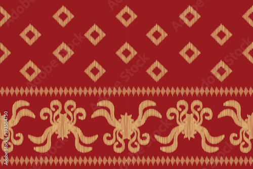 Ethnic Ikat fabric pattern geometric style.African Ikat embroidery Ethnic oriental pattern red background. Abstract,vector,illustration.For texture,clothing,scraf,decoration,carpet.