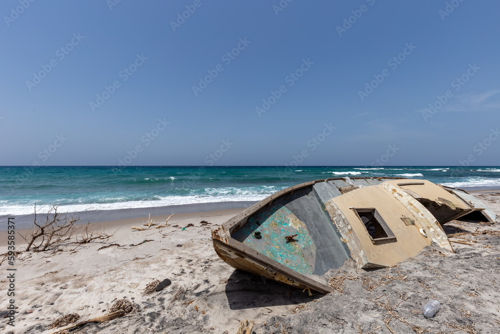 Schiffswrack in Griechenland am Strand