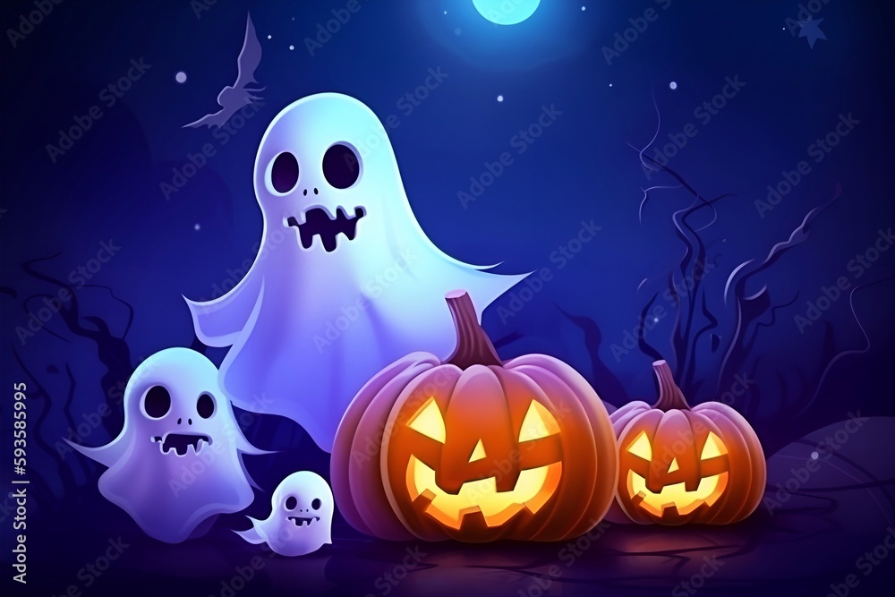 Fototapeta premium halloween pumpkin with cute ghost, created with Generative AI