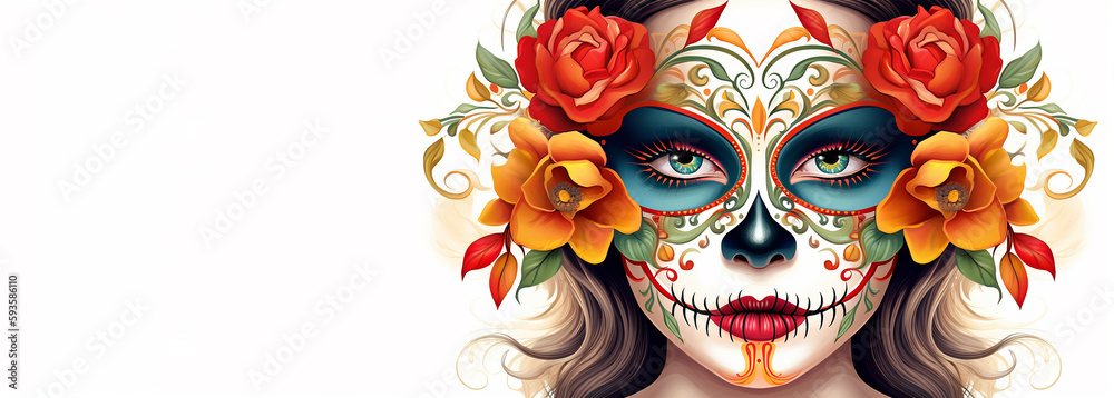 Dia de los muertos, Maxican mask girl, Generative Ai