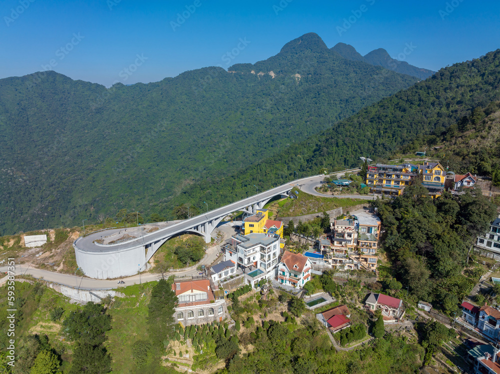 Aerial view of Tam Dao town - travel destination in Vinh Phuc, Vietnam