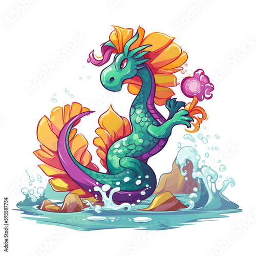 Cute and Colorful Dragon illustration, Generative AI