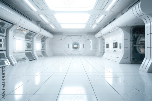 Sci-fi futuristic background wall spaceship interior tunnel with glowing white lighting effects Generative AI Illustration