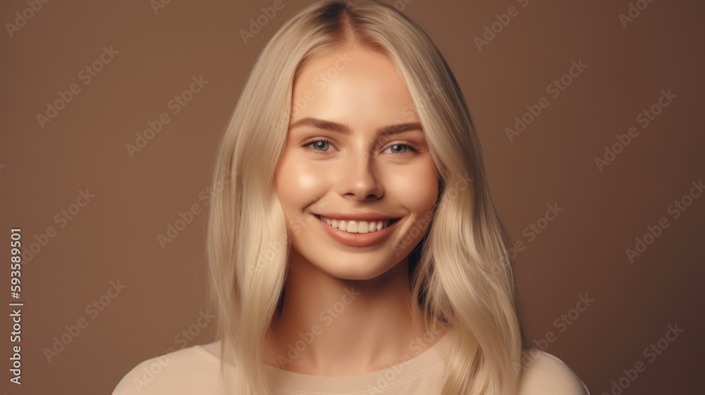 portrait of a woman Beauty blonde hair smiling on beige background , Generative AI
portrait of a woman Beauty blonde hair smiling on beige background , Generative AI
