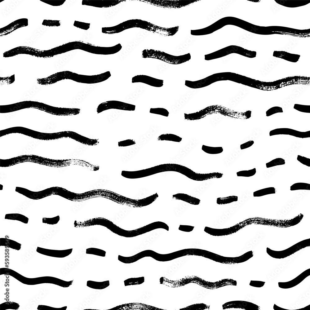 Seamless horizontal wave pattern. Dashed curved lines, grunge smears. Wavy brush strokes seamless pattern. Calligraphy curved smears. Abstract geometric background. Japanese style illustration. Seamless horizontal wave pattern. Dashed curved lines, grunge smears. Wavy brush strokes seamless pattern. Calligraphy curved smears. Abstract geometric background. Japanese style illustration.