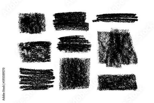 Wide charcoal strokes collection. Hand drawn bold and thick charcoal shapes. Vector black chalk squares. Pencil textures, sketchy style, drawings. Black chalk strokes, shapes and banners.