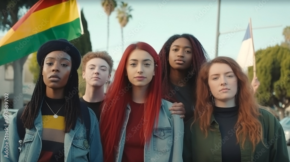 Fototapeta premium Portrait of a group of LGBTQ people, LGB community acceptance and rights, by generative AI