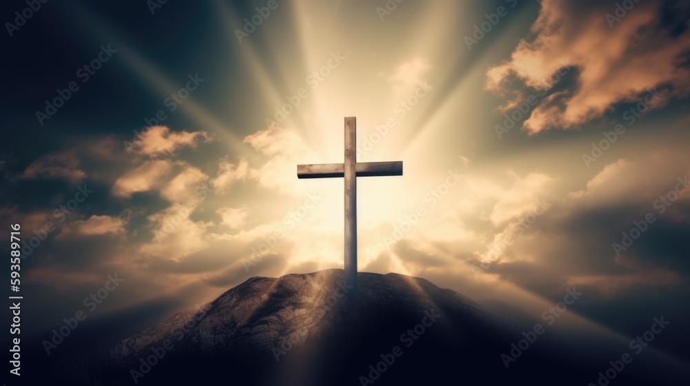 Cross Shape In Clouds - Risen - Jesus Ascends to Heaven Scene ,Generative AI.
Cross Shape In Clouds - Risen - Jesus Ascends to Heaven Scene ,Generative AI.