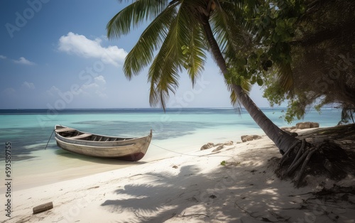 Palm tree on the seashore, ocean, summer landscape, generative ai © vladischern