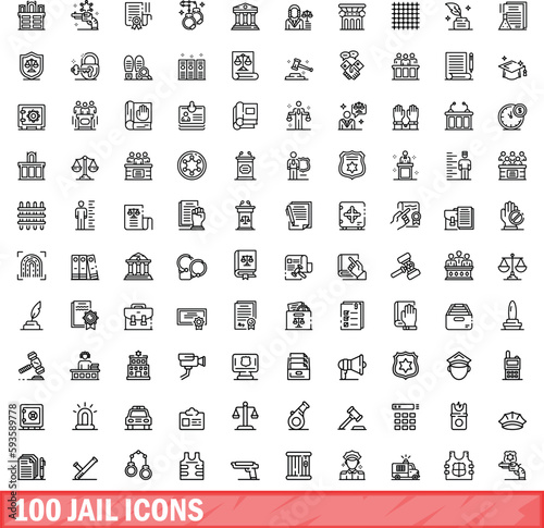 100 jail icons set. Outline illustration of 100 jail icons vector set isolated on white background