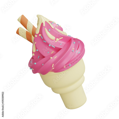 Strawberry cone ice cream 3d sweets icon photo