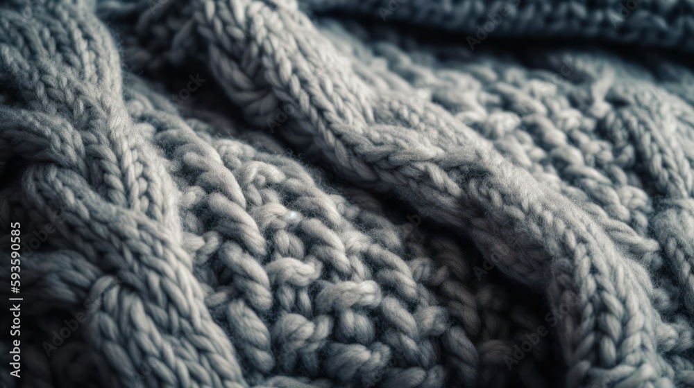 Knitted fabric texture with a pattern. Unusual abstract knitted texture background. Top view, close up. Texture of woolen or cotton fabric. Wicker background. Generative AI Knitted fabric texture with a pattern. Unusual abstract knitted texture background. Top view, close up. Texture of woolen or cotton fabric. Wicker background. Generative AI