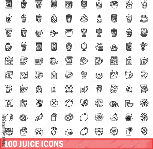100 juice icons set. Outline illustration of 100 juice icons vector set isolated on white background