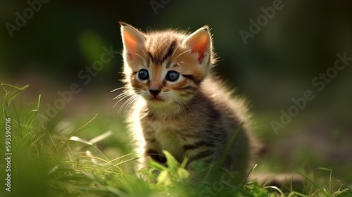 Closeup of a Very Cute and Adorable Little Kitten in Nature. With Licensed Generative AI Technology Assistance