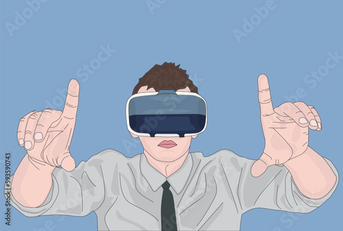 Businessman using virtual reality glasses