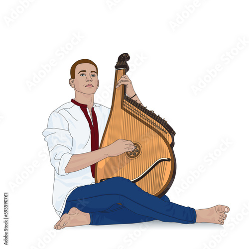 Man with bandura is Ukrainian traditional musical instrument.