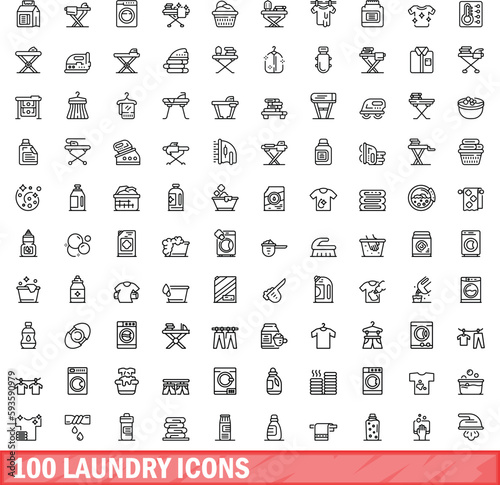 100 laundry icons set. Outline illustration of 100 laundry icons vector set isolated on white background