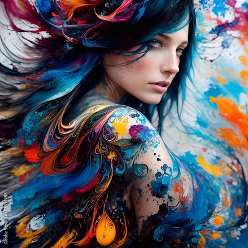 Ritratto di Bella Donna Colorato, in mezzo ad un flusso di colori photo