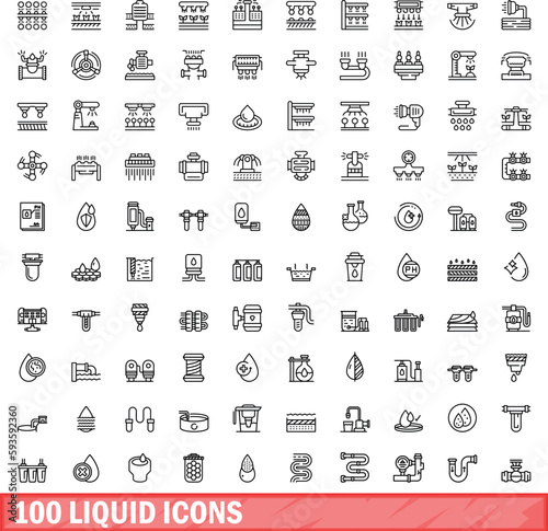100 liquid icons set. Outline illustration of 100 liquid icons vector set isolated on white background