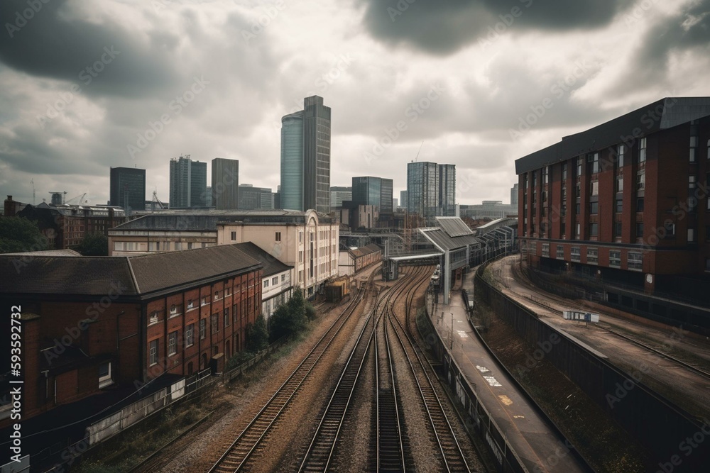 city skyline of Birmingham business district, West midlands, UK. Generative AI